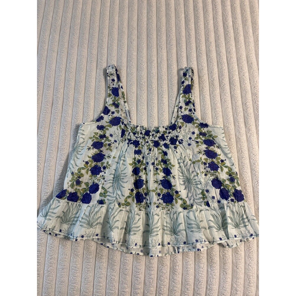 Anthropologie Maeve Swing floral Tank Top women’s small blue white prairie boho